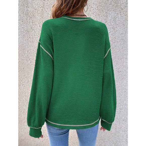 Minimalist Bishop Sleeve Pocket Patched Topstitching Tee waffle thermal - Picture 10 of 10